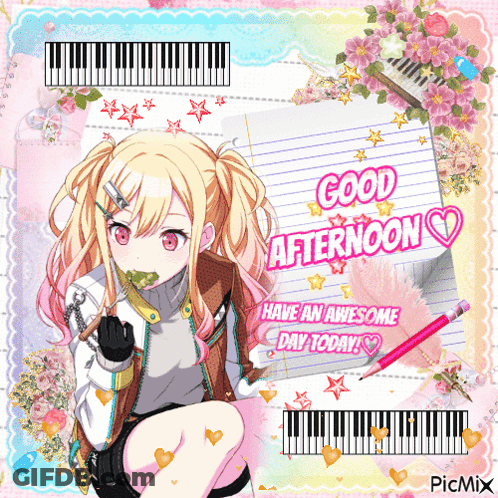 Girl Holding Good Afternoon Paper GIF