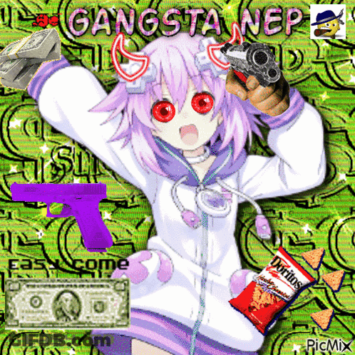 Girl Holding Gun Beside Doritos Chips GIF