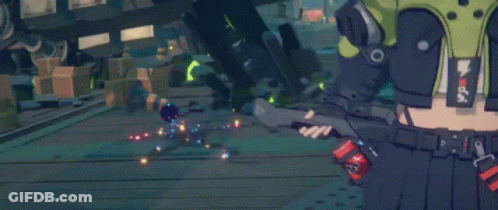 Girl Holding Gun Next To Monster In Video Game GIF