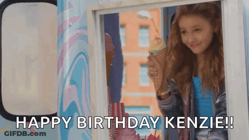 Girl Holding Ice Cream Cone Says Happy Birthday Kenzie GIF