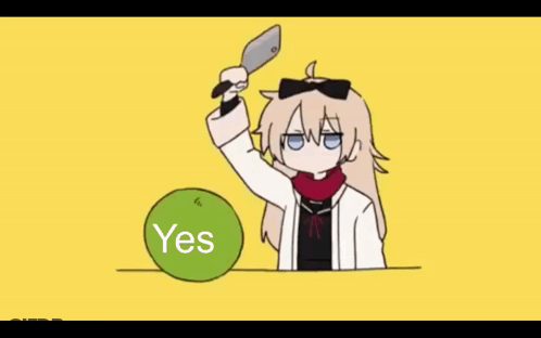 Girl Holding Knife Above Yes Button GIF