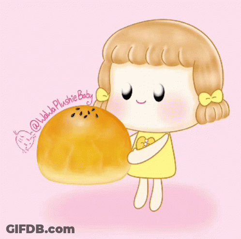 Girl Holding Mooncake With Chinese Characters GIF