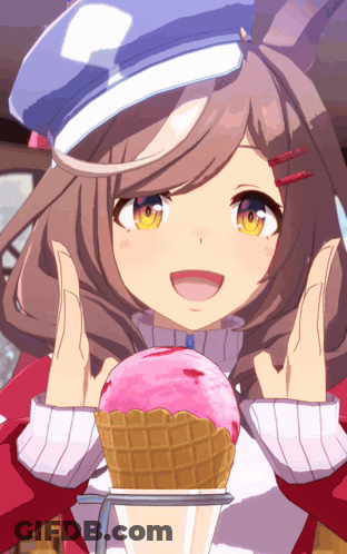 Girl Holding Pink Ice Cream Cone GIF