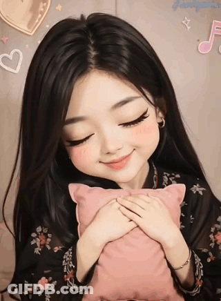 Girl Holding Pink Pillow On Chest GIF
