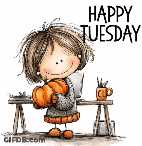 Girl Holding Pumpkin Happy Tuesday GIF