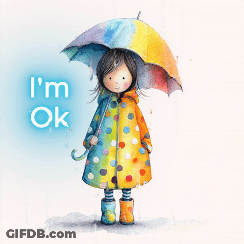Girl Holding Rainbow Umbrella I'm Ok GIF
