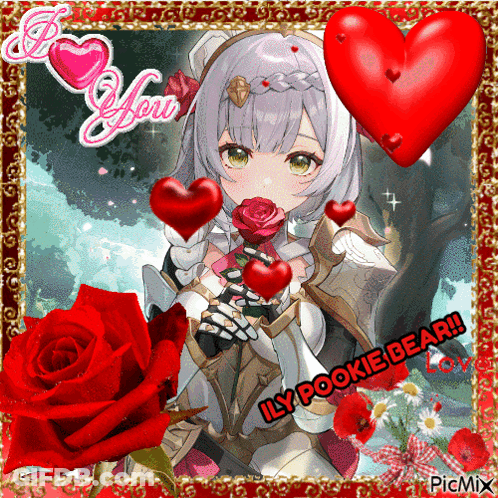 Girl Holding Rose With Hearts Illy Pooke Bear GIF