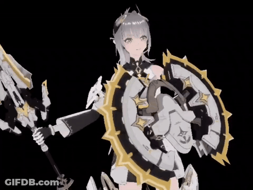 Girl Holding Shield And Sword GIF