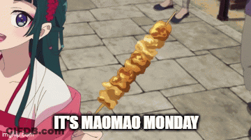 Girl Holding Skewer Saying It's Maomao Monday GIF