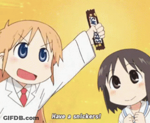 Girl Holding Snickers Bar Another Says Have A Snickers GIF