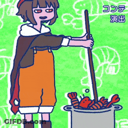 Girl Holding Stick In Front Of Lobster Pot GIF