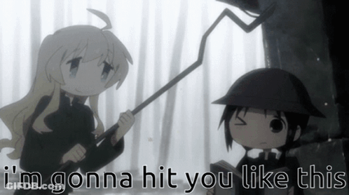 Girl Holding Stick Saying I'm Gonna Hit You Like This GIF