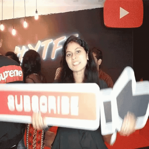 Girl Holding Subscribe And Like Button GIF