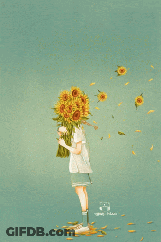 Girl Holding Sunflower Bouquet GIF