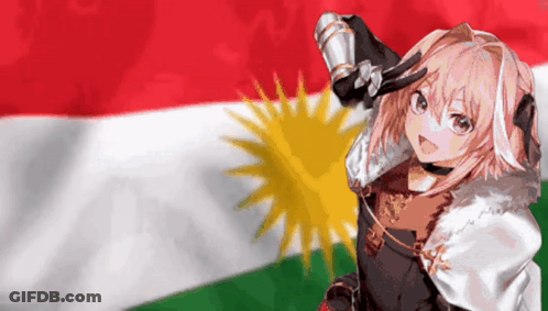 Girl Holding Sword In Front Of Kurdish Flag GIF