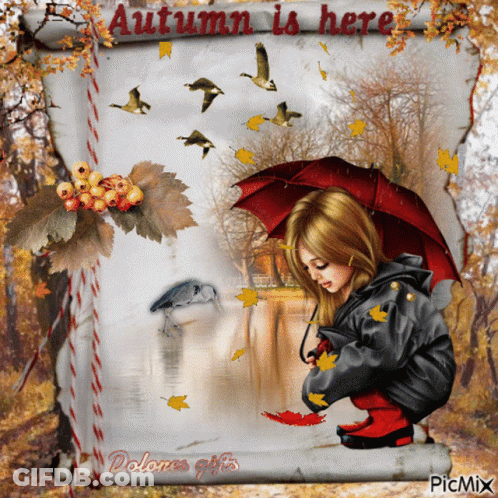 Girl Holding Umbrella Autumn Is Here GIF