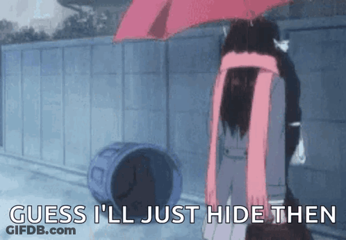 Girl Holding Umbrella In Rain Says Guess I'll Just Hide Then GIF