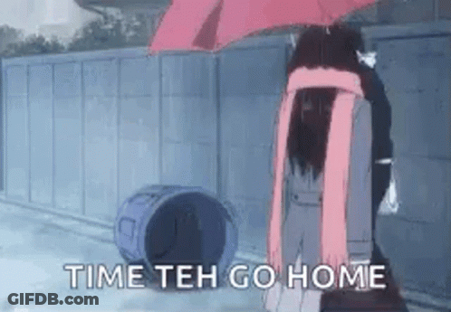 Girl Holding Umbrella In Rain With Trash Can GIF
