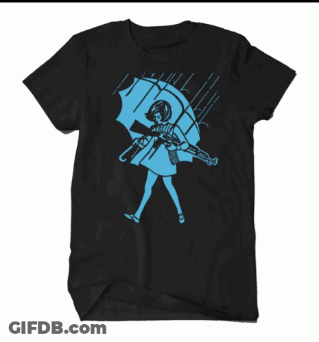 Girl Holding Umbrella On Black T-Shirt GIF