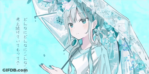 Girl Holding Umbrella With Chinese Writing GIF