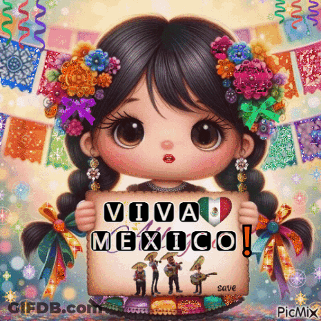 Girl Holding Viva Mexico Sign GIF