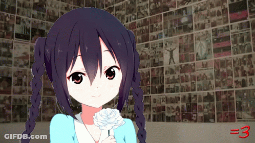 Girl Holding White Flower In Front Of Wall With Pictures And Red Number 3 GIF