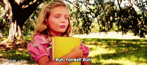 Girl Holding Yellow Book Saying Run GIF