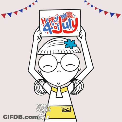 Girl Holds Up Sign Saying Happy 4Th Of July GIF
