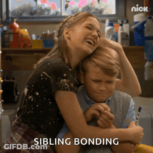 Girl Hugging Boy With Sibling Bonding GIF