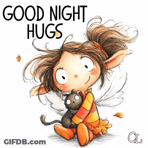 Girl Hugging Cat Saying Good Night Hugs GIF