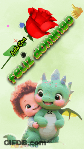 Girl Hugging Green Dragon Feliz Domingo GIF