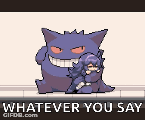 Girl Hugging Purple Monster Saying Whatever GIF