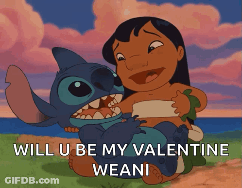 Girl Hugging Stitch Will U Be My Valentine Weani GIF