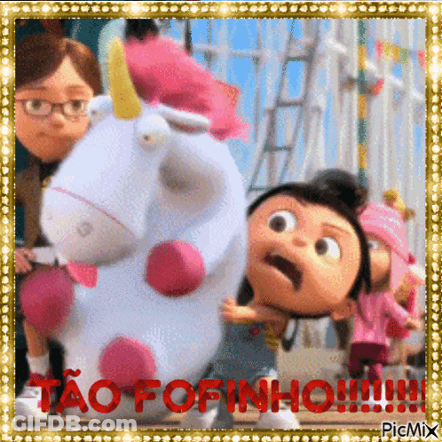 Girl Hugging Stuffed Unicorn Saying Esmaaaga GIF