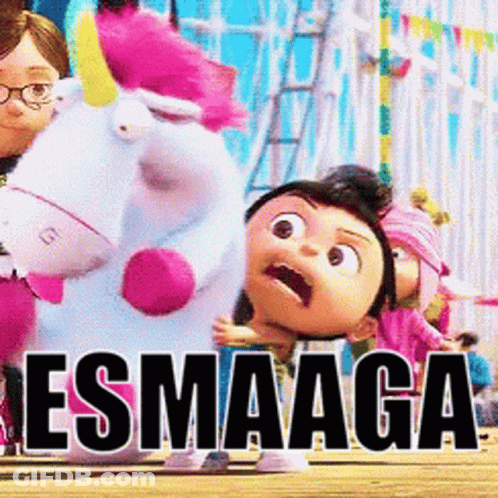Girl Hugging Stuffed Unicorn Saying Esmaaaga GIF