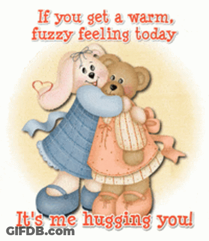 Girl Hugging Teddy Bear Saying Warm Fuzzy Feeling GIF