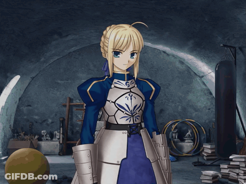 Girl In Armor Standing In Dark Room GIF