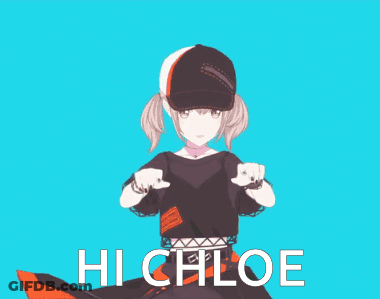 Girl In Baseball Cap Pointing Up With Chloe GIF