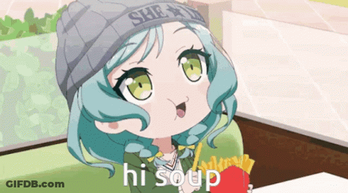 Girl In Beanie Holding French Fries Saying Hi Soup GIF