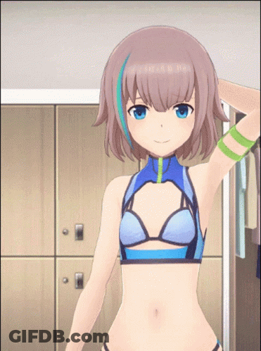 Girl In Bikini Standing In Front Of Lockers GIF