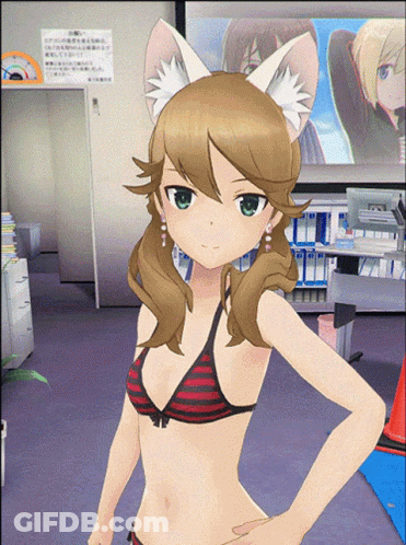 Girl In Bikini With Cat Ears GIF