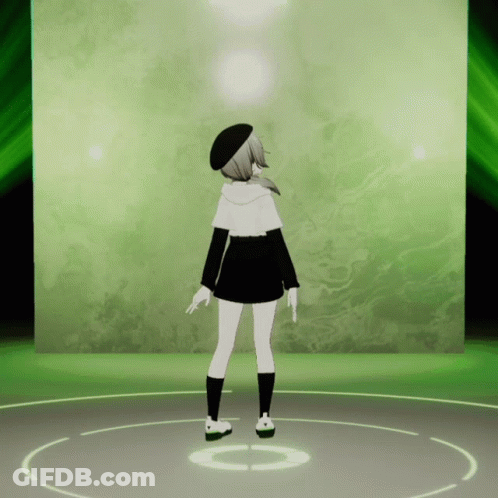 Girl In Black And White Outfit On Green Background GIF