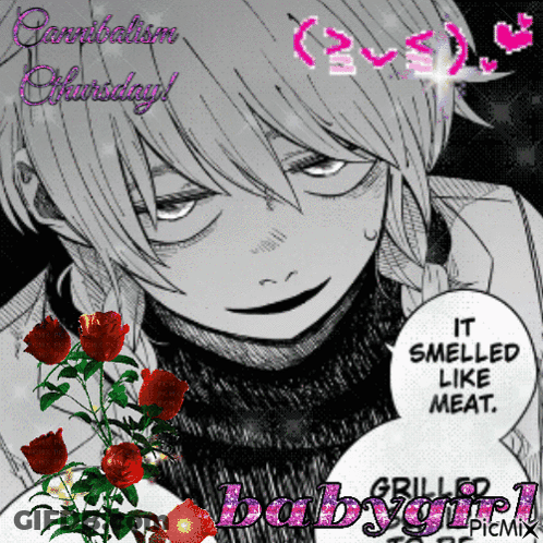 Girl In Black And White Saying It Smelled Like Meat GIF