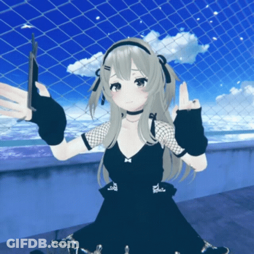 Girl In Black Dress And Fishnet Gloves GIF