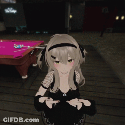 Girl In Black Dress Giving Middle Finger In Front Of Pool Table GIF