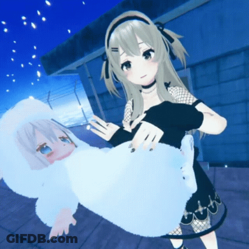 Girl In Black Dress Holding Child In White Blanket GIF