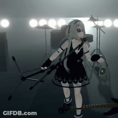 Girl In Black Dress Holding Microphone On Stage GIF