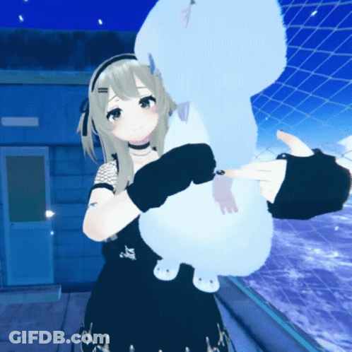 Girl In Black Dress Holding White Stuffed Animal GIF