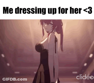 Girl In Black Dress Standing In Dark Room Saying Me Dressing Up For Her GIF