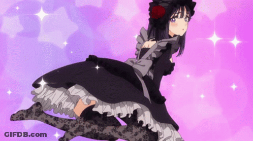 Girl In Black Dress With Red Flower GIF